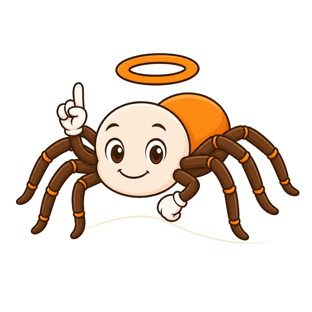 CrawlPerfect's friendly spider mascot with an orange halo
